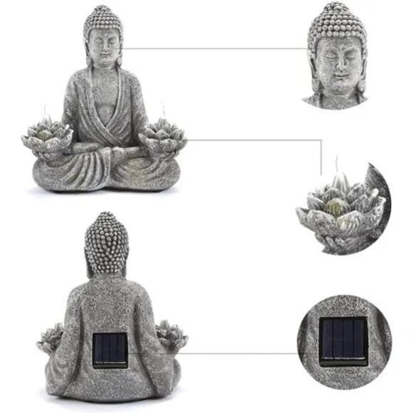 Buddha Statue Zen Sculpture 11.4in Large, Yoga Garden Decor with LED Solar Light - Picture 5 of 5